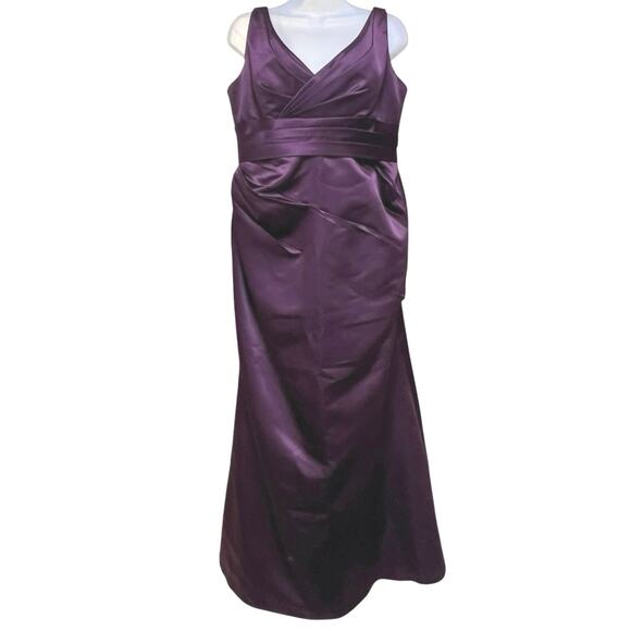 Bill Levkoff Eggplant Plum Maxi Dress Ruched Long Formal Sleeveless Gown Size 12 - Picture 1 of 6